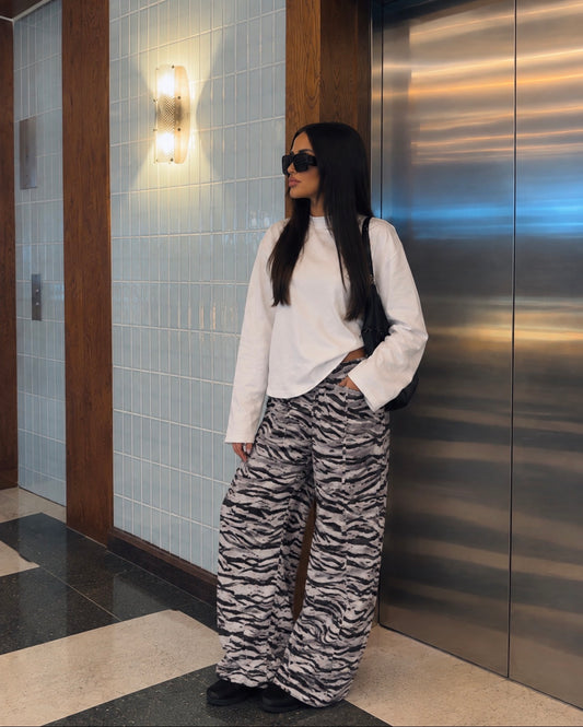 Zebra Print Wide-Leg Trousers