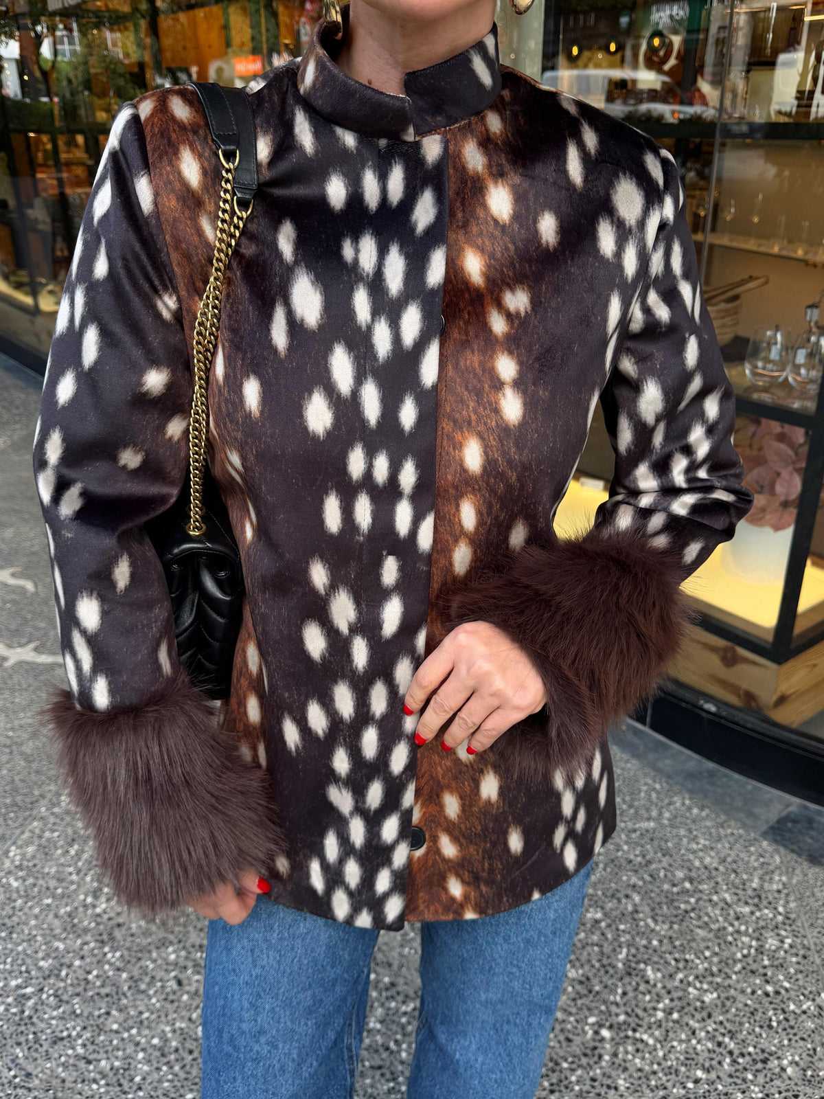 Fur Cuff Printed Jacket