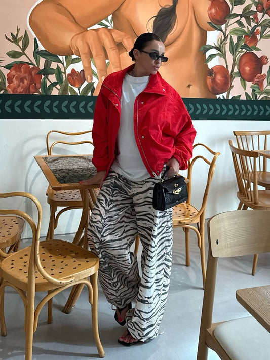 Zebra Print Wide-Leg Trousers