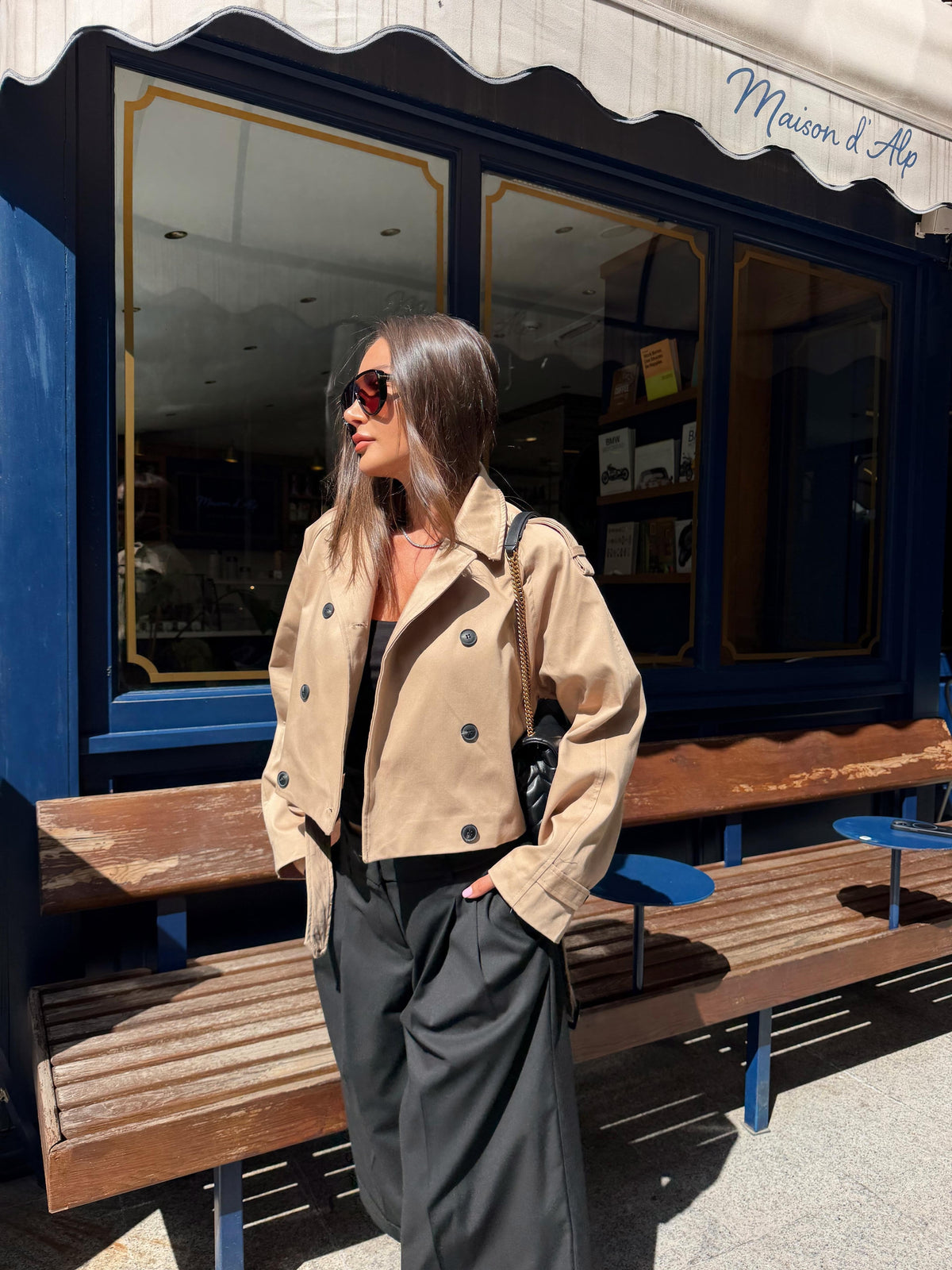 Cropped Double-Breasted Trench Jacket