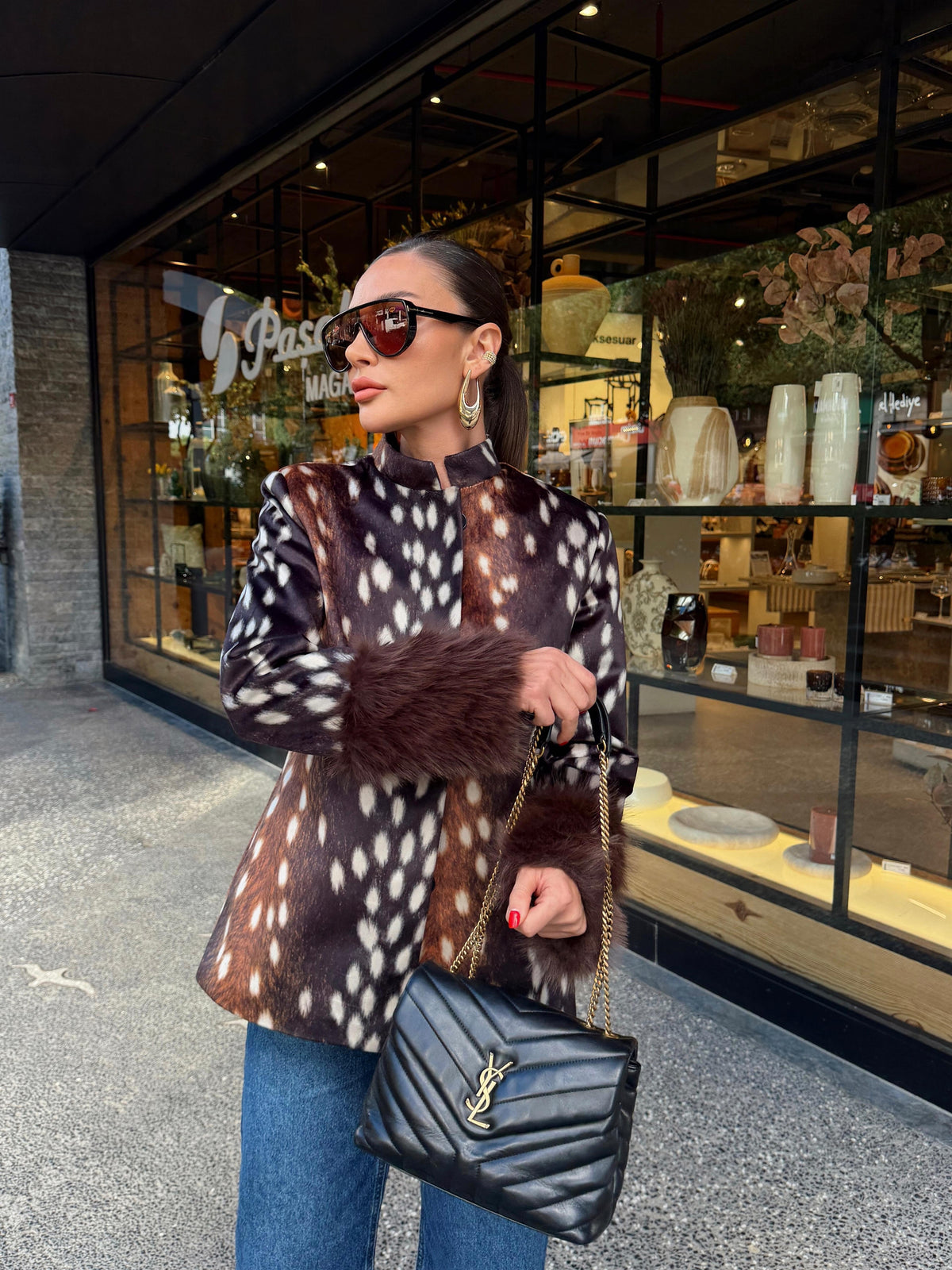 Fur Cuff Printed Jacket
