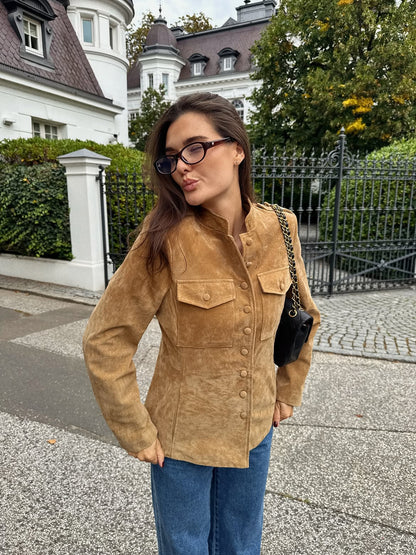Suede-Effect Fitted Shirt Jacket