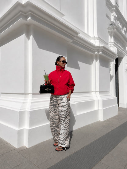 Zebra Print Wide-Leg Trousers