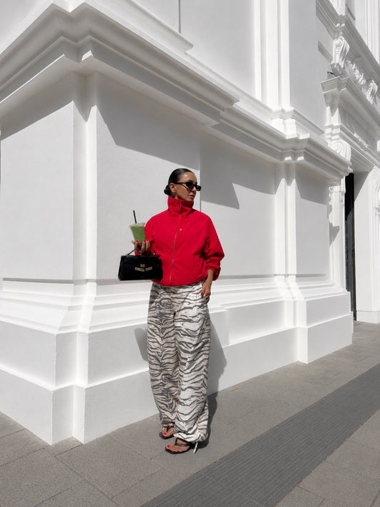 Zebra Print Wide-Leg Trousers