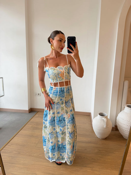 Azure Bloom Maxi Dress