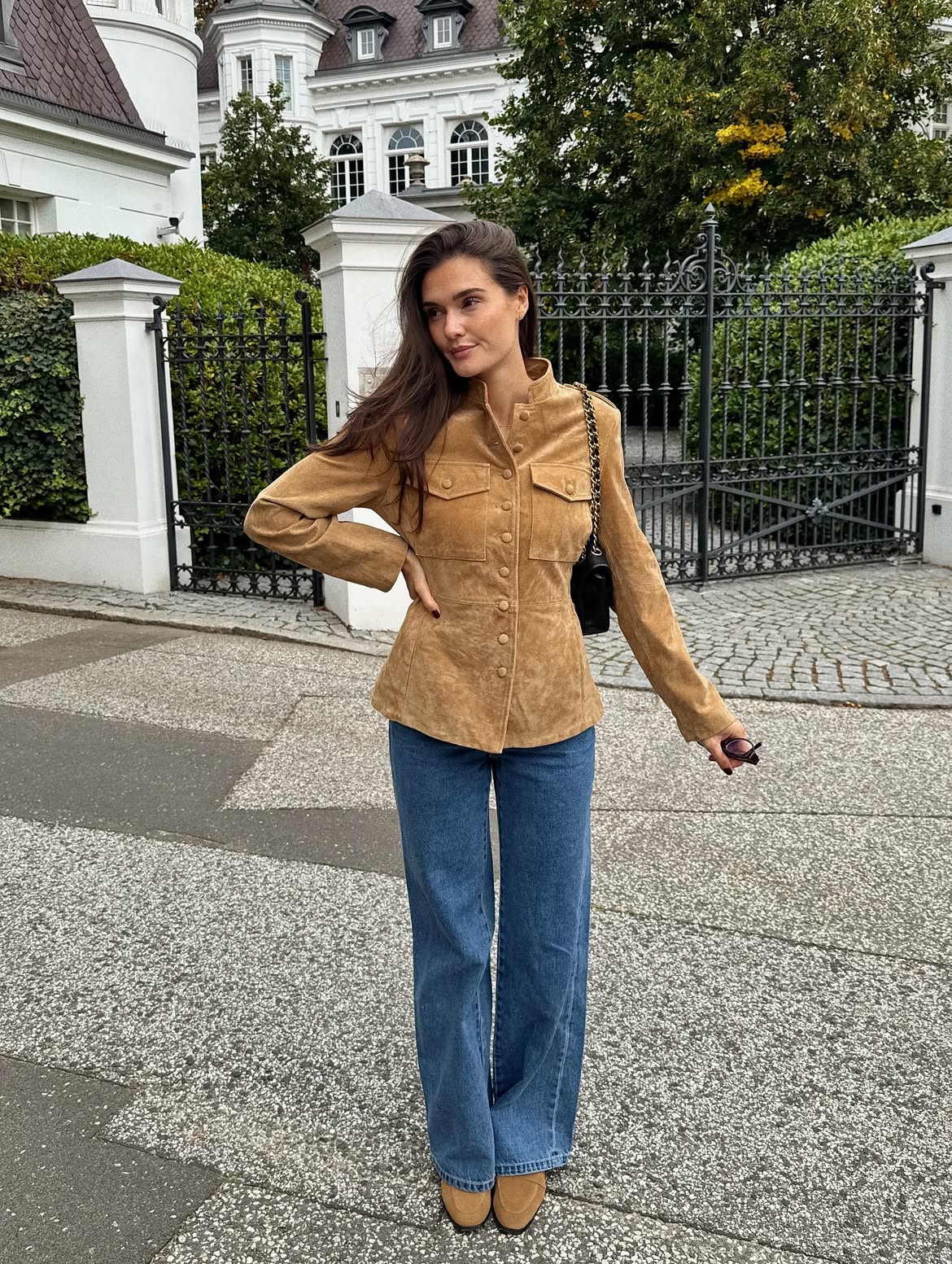 Suede-Effect Fitted Shirt Jacket