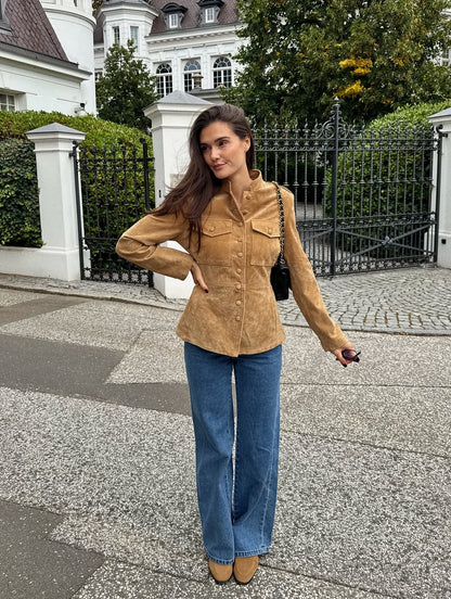 Suede-Effect Fitted Shirt Jacket